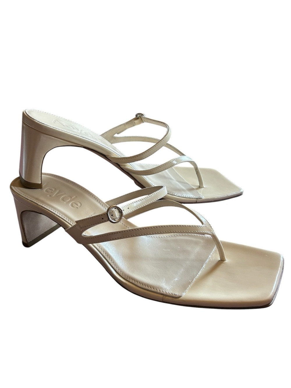 Aeyde Giselle Creamy Polido Calf Leather Heeled Sandals Mules US 11 Dust Bag NWT